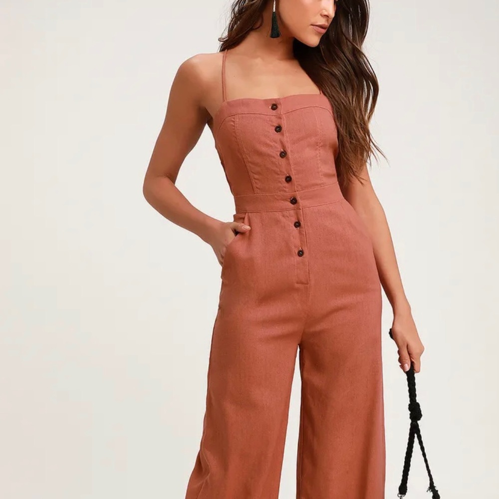 Beach Day Rusty Rose Backless Jumpsuit